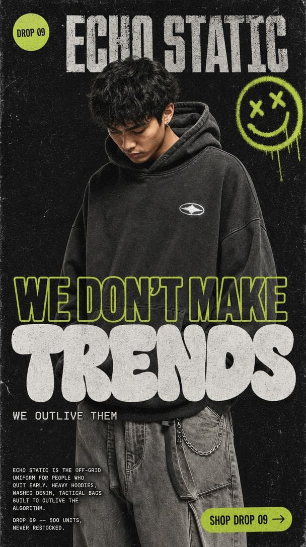ECHO STATIC — Drop 09 streetwear campaign poster