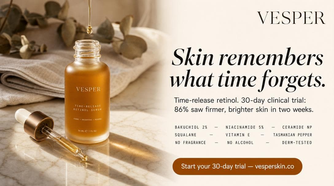 VESPER beauty serum print ad — 'Skin remembers what time forgets'
