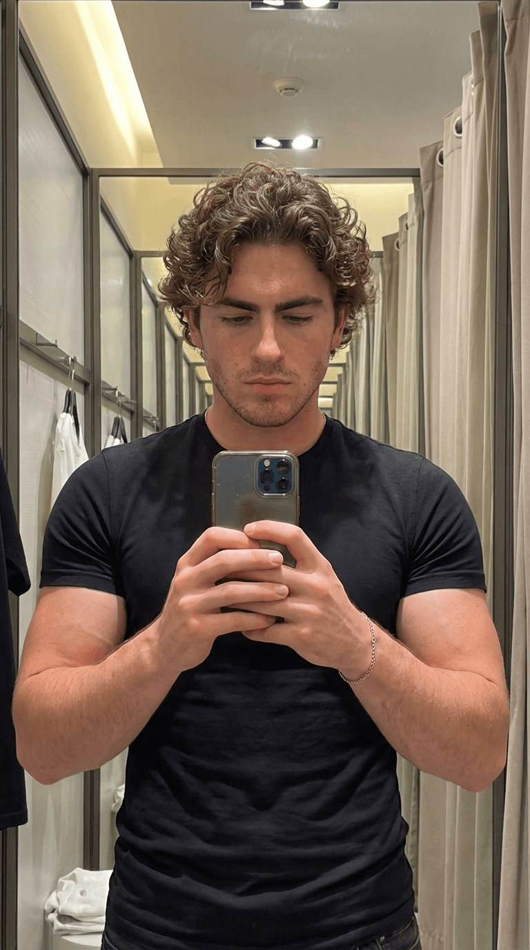 AI male character lifestyle mirror selfie portrait